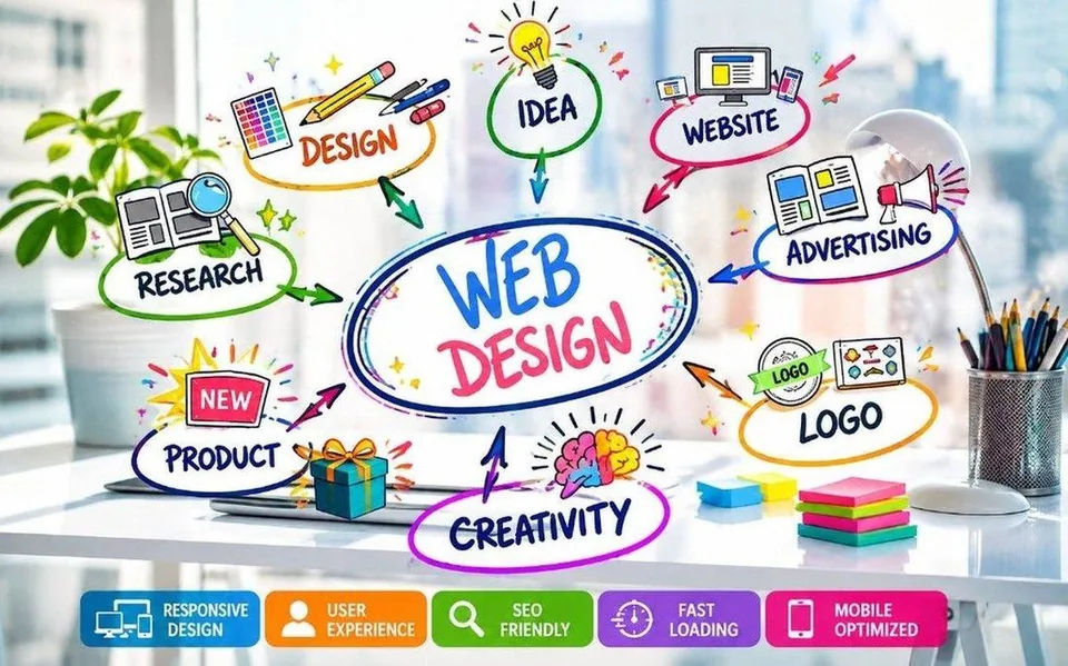 Colorful web design mind map graphic