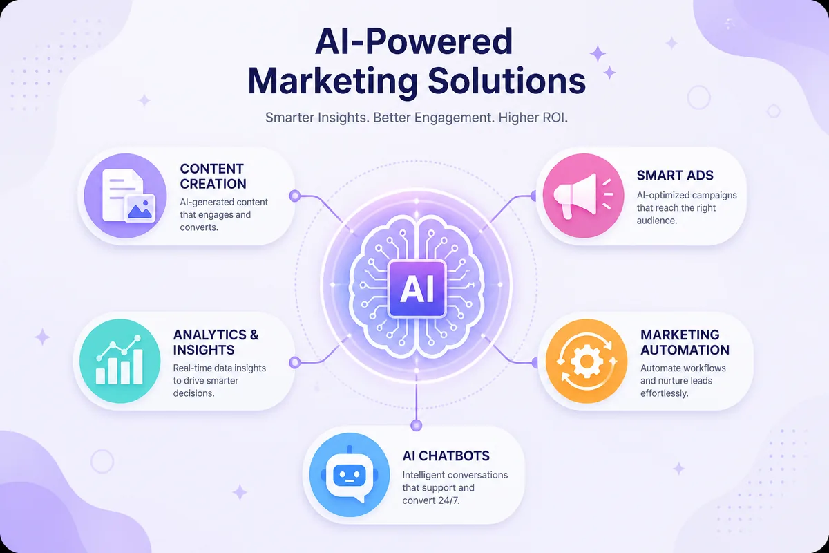 AI-powered marketing solutions hub diagram