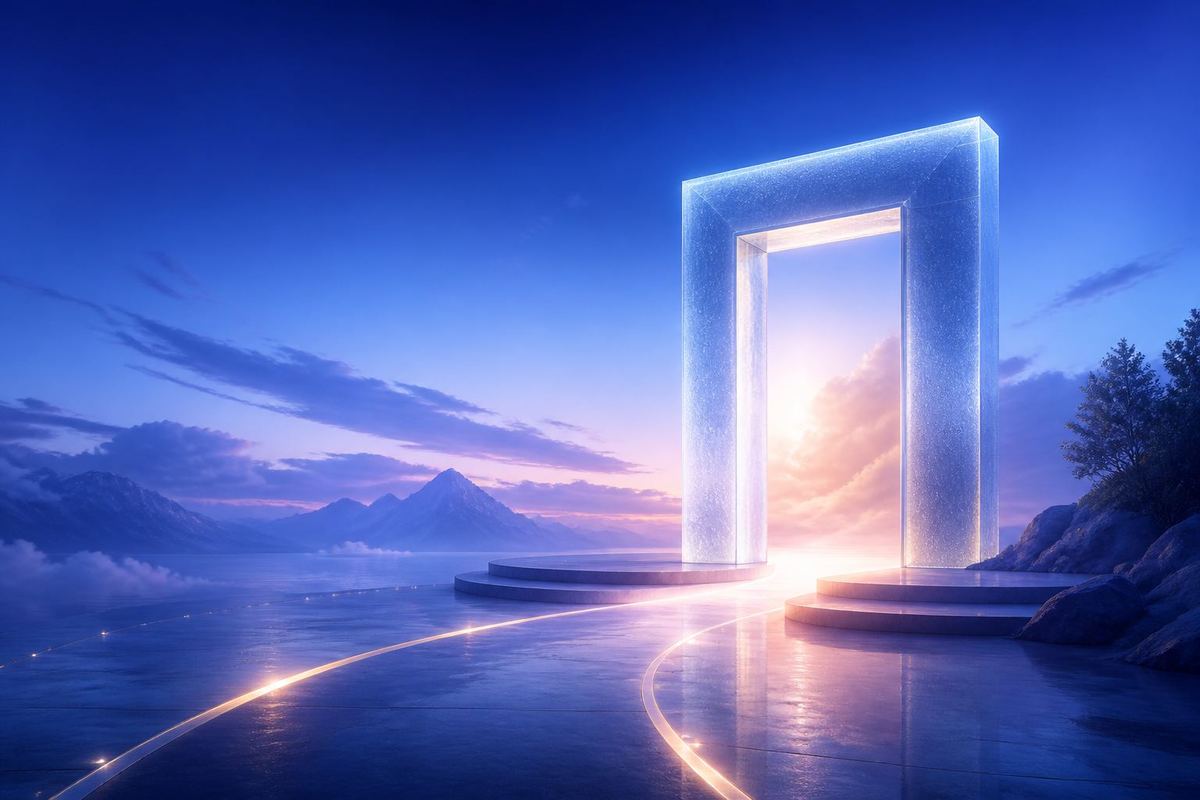 Cinematic glass portal banner inviting a digital growth strategy conversation