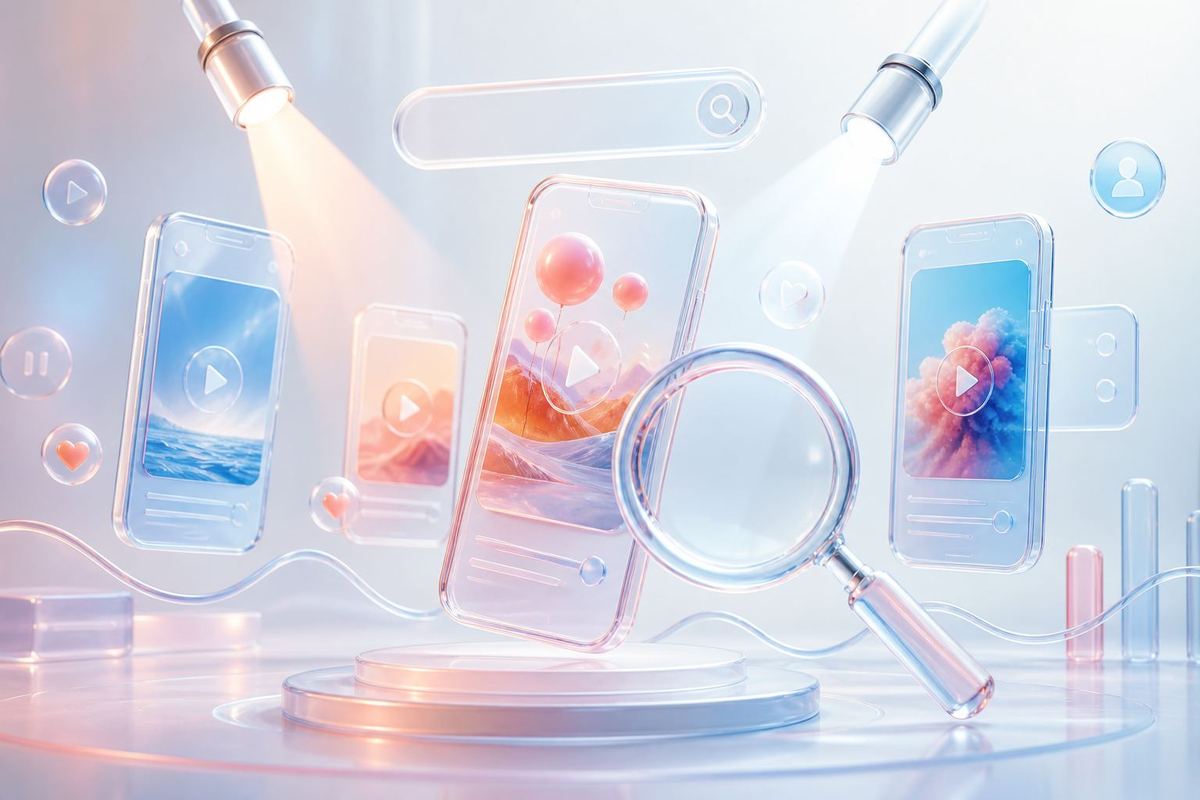 Glass phone frames and short-form video discovery representing social search